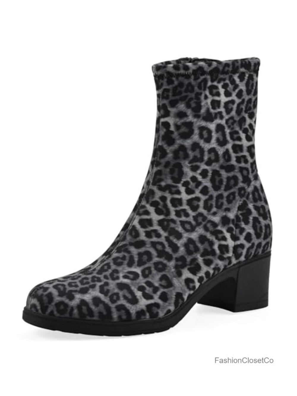 Women's Huda Cushioned Block Heel Bootie Ankle Boots Stretch Material Zip